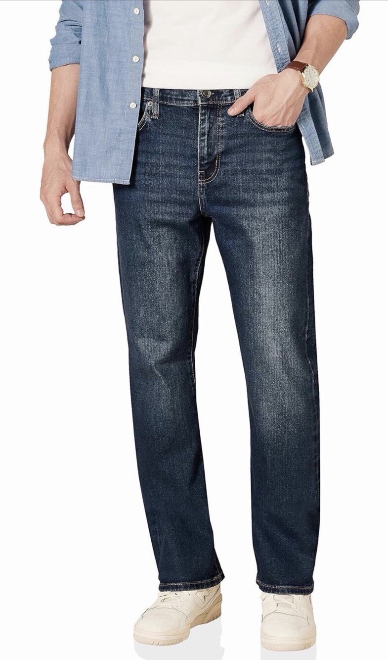 Amazon Essentials Mens Straight-Fit Stretch Jean Mens Dark Wash 36X34L New